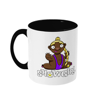 Load image into Gallery viewer, A black Drag Queen wearing a purple leotard with a big bulge performing the splits.
