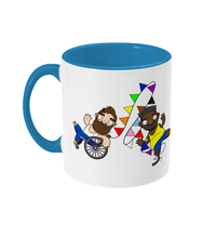 Load image into Gallery viewer, Two disabled gay hunks one in a wheelchair and one an amputee racing whilst celebrating pride.
