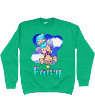 Load image into Gallery viewer, A male fairy with blue hair carrying a bald man by his briefs as they fly through the sky with the word Fairy beneath
