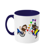 Load image into Gallery viewer, Two disabled gay hunks one in a wheelchair and one an amputee racing whilst celebrating pride.
