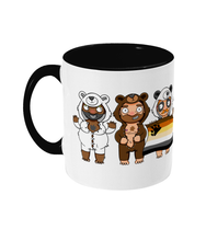 Load image into Gallery viewer, Three cute gay hunks in their bear onesies celebrating with their Bear Pride flag
