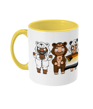 Load image into Gallery viewer, Three cute gay hunks in their bear onesies celebrating with their Bear Pride flag
