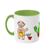 Load image into Gallery viewer, One little naked gay man with a yellow watering can watering a seedling. One little naked gay man with a cactus protecting his modesty and another little gay man being swallowed by a venus fly trap.
