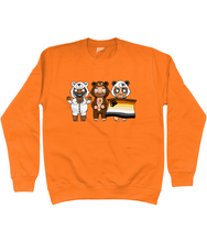 Load image into Gallery viewer, Three cute gay hunks in their bear onesies celebrating with their Bear Pride flag
