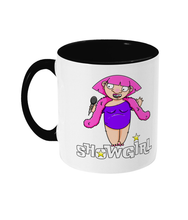 Load image into Gallery viewer, A Drag Queen wearing a pink wig singing into a microphone.
