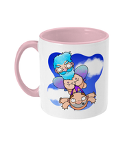 Load image into Gallery viewer, A male fairy with blue hair carrying a bald man by his briefs as they fly through the sky
