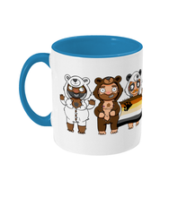 Load image into Gallery viewer, Three cute gay hunks in their bear onesies celebrating with their Bear Pride flag
