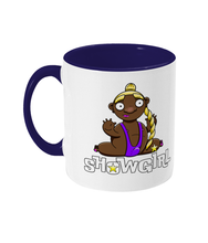 Load image into Gallery viewer, A black Drag Queen wearing a purple leotard with a big bulge performing the splits.

