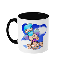 Load image into Gallery viewer, A male fairy with blue hair carrying a bald man by his briefs as they fly through the sky
