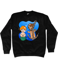 Load image into Gallery viewer, Ginger gay merman and his boyfriend under the sea on a black sweatshirt
