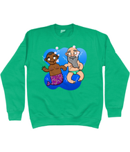 Load image into Gallery viewer, Black gay merman and his boyfriend under the sea on a green sweatshirt
