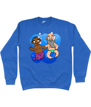 Load image into Gallery viewer, Black gay merman and his boyfriend under the sea on a blue sweatshirt
