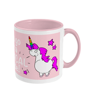 Load image into Gallery viewer, Gay unicorn on pink and white mug
