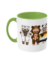 Load image into Gallery viewer, Three cute gay hunks in their bear onesies celebrating with their Bear Pride flag
