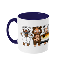 Load image into Gallery viewer, Three cute gay hunks in their bear onesies celebrating with their Bear Pride flag
