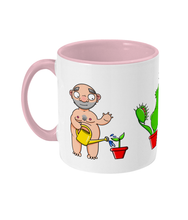 Load image into Gallery viewer, One little naked gay man with a yellow watering can watering a seedling. One little naked gay man with a cactus protecting his modesty and another little gay man being swallowed by a venus fly trap.
