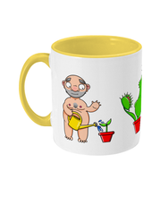 Load image into Gallery viewer, One little naked gay man with a yellow watering can watering a seedling. One little naked gay man with a cactus protecting his modesty and another little gay man being swallowed by a venus fly trap.
