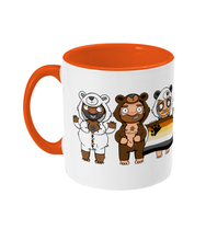 Load image into Gallery viewer, Three cute gay hunks in their bear onesies celebrating with their Bear Pride flag
