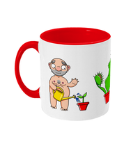 Load image into Gallery viewer, One little naked gay man with a yellow watering can watering a seedling. One little naked gay man with a cactus protecting his modesty and another little gay man being swallowed by a venus fly trap.
