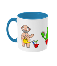 Load image into Gallery viewer, One little naked gay man with a yellow watering can watering a seedling. One little naked gay man with a cactus protecting his modesty and another little gay man being swallowed by a venus fly trap.
