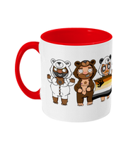 Load image into Gallery viewer, Three cute gay hunks in their bear onesies celebrating with their Bear Pride flag
